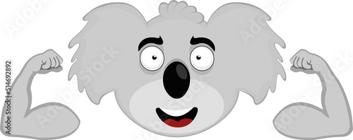 Vector illustration of the face of a cartoon koala bear showing the biceps