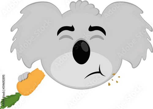 Vector illustration of the face of a cartoon koala eating a carrot