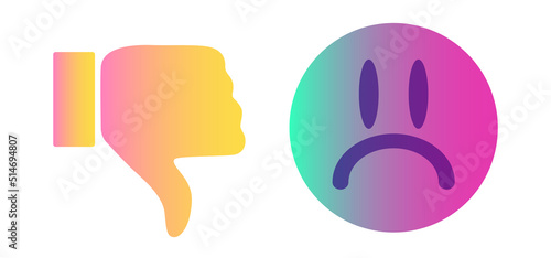 Vector set icons of dislike button. Vector set  banners of human hand and negative face in trendy colors.