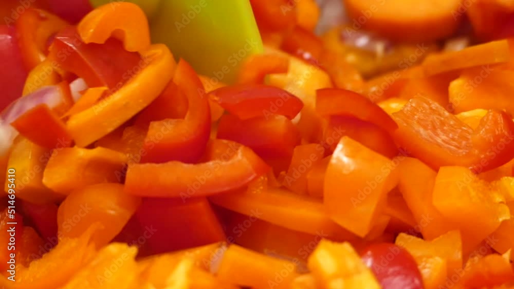 Cooking vegetables in the pan. Preparing the diner in the pan, fry vegetables in close-up Cooking vegetables in the pan. Preparing the diner in the pan, fry vegetables in close-up