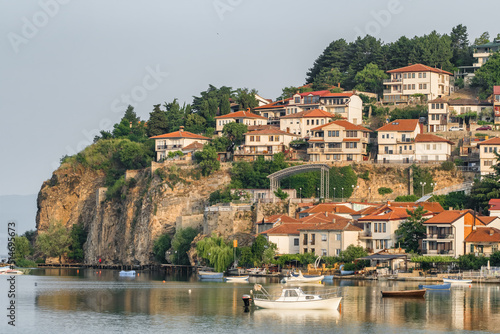Fototapeta Naklejka Na Ścianę i Meble -  Ohrid town at the shore of lake Ohrid, North Macedonia