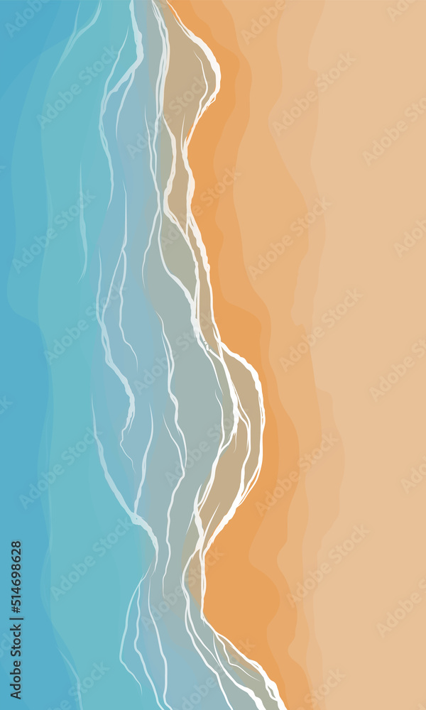 Blue ocean waves and a sandy beach. Vector illustration for a design with a summer theme.