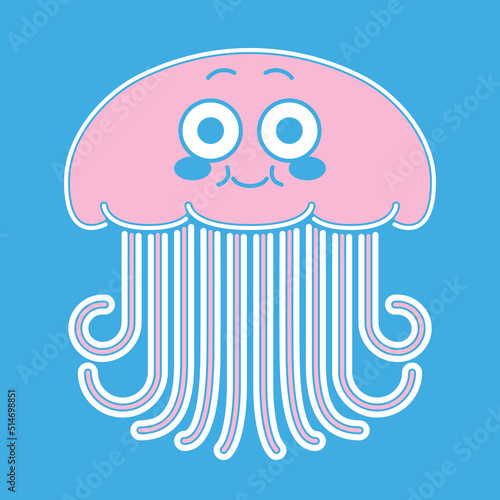 Vector illustration of a happy jellyfish swimming in the sea