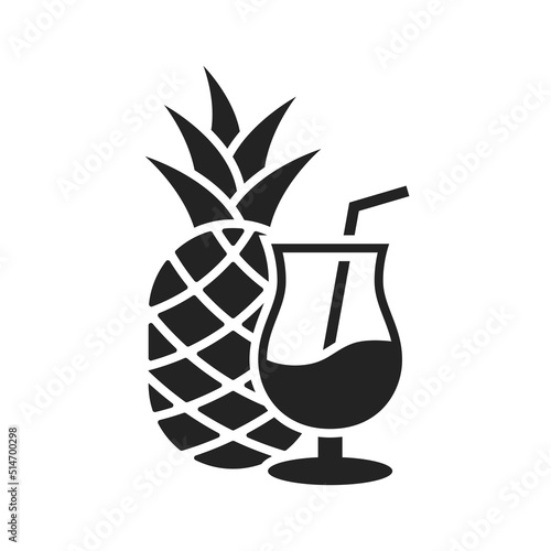summer cocktail icon. pina colada and pineapple. liquor and beverage symbol