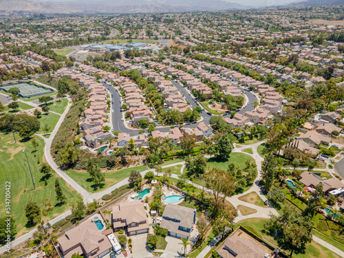 Los Angeles, California, USA – June 29, 2022: Aerial Drone View of Corona City, CA around Upper Dr and Foothill Pkwy