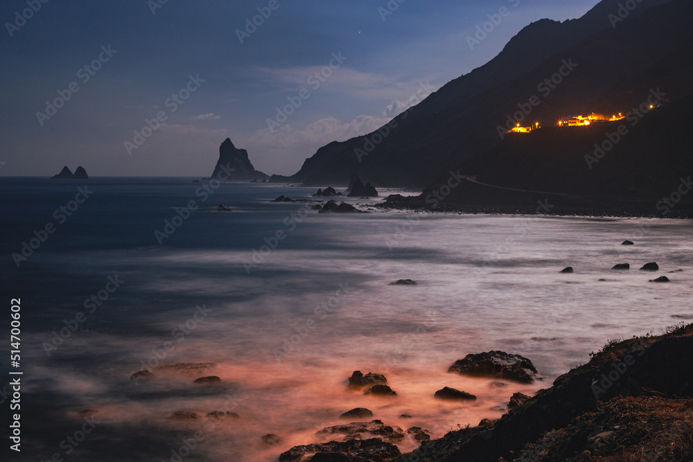 Night view on the island bay