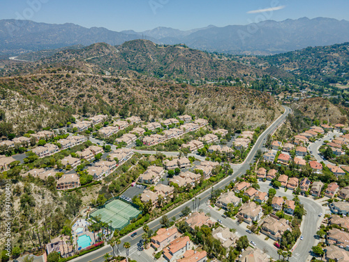 Glendale, California, USA – June 30, 2022: Aerial Drone View of Glendale City, CA around Rancho San Rafael with Camino San Rafael Street
 photo