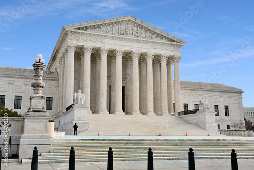 Steps leading up to the supreme court building entrance in the capital of Washington D.C., United States.  photo
