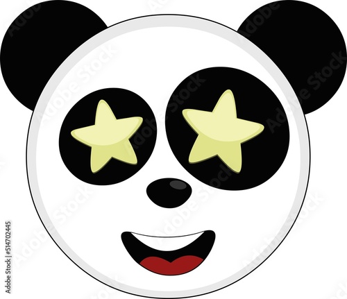 Vector illustration of the face of a cartoon panda bear with stars in the eyes