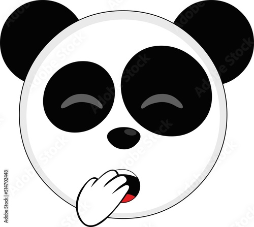 Vector illustration of the face of a cartoon panda bear yawning covering his mouth with his hand