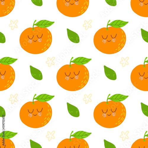 Mandarins seamless pattern for print, textile, fabric. Modern hand drawn stylized citrus fruits background