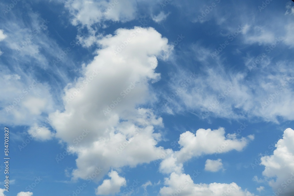 Beautiful fluffy clouds in blue sky, natural background Beautiful fluffy clouds in blue sky, natural background