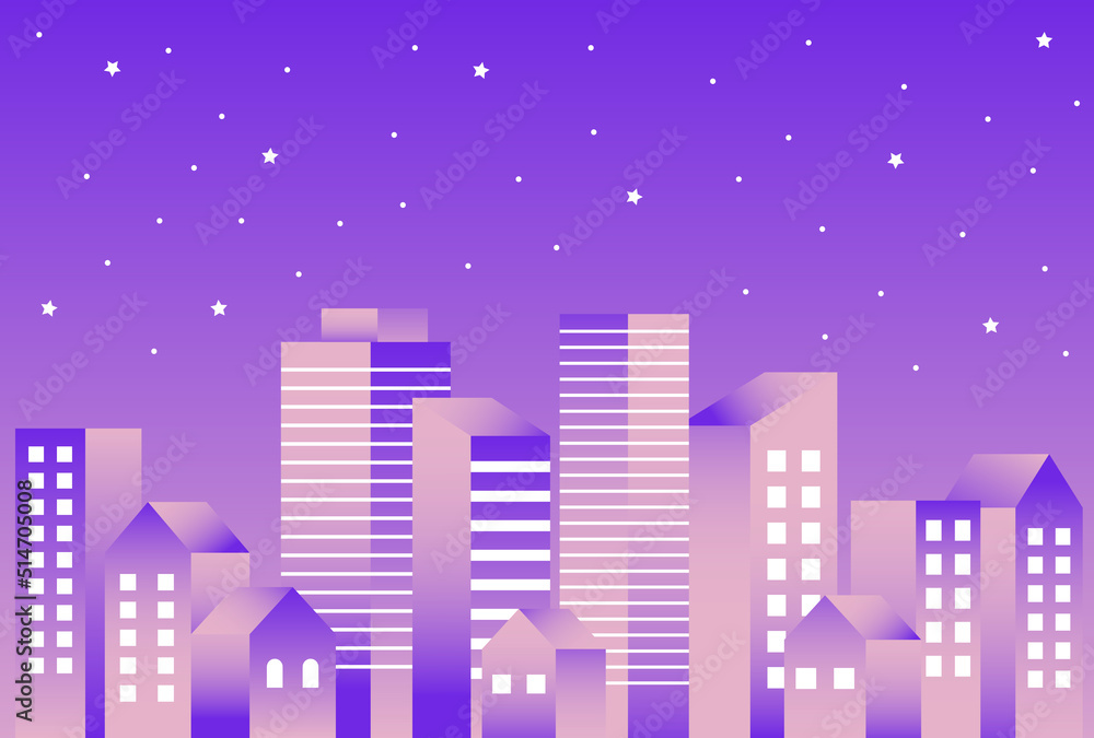 背景素材_シンプルなビル街_グラデーション_夜空 背景素材_シンプルなビル街_グラデーション_夜空