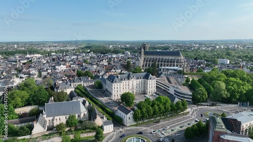 Aerial view of the medieval city of Bourges in Central France with Gothic masterpiece St. Etienne  photo