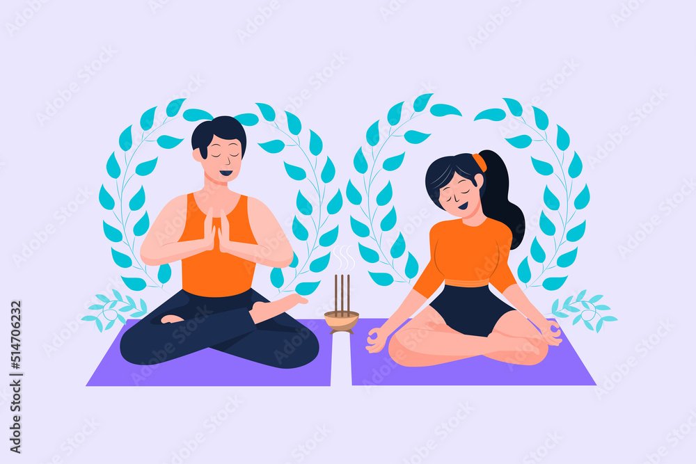 Couples are meditating to calm their minds. from the stress of work or life Meditation is an activity that is gaining in popularity as a way to maintain good mental health.
