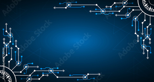 Blue vector background with rings, light lines. Futuristic technology style decoration design with triangular structure.EP.20