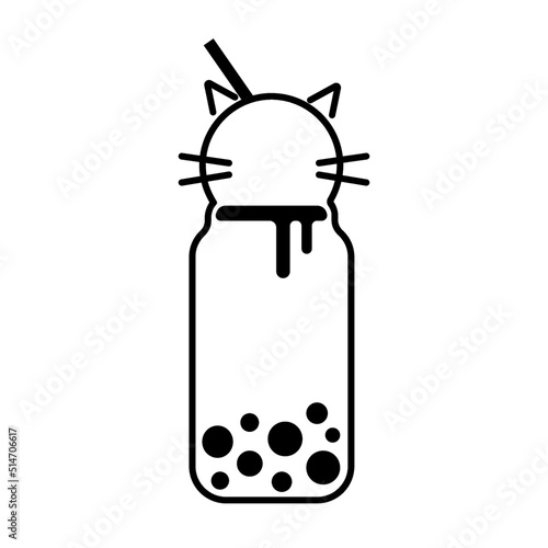 Cat and boba drink logo