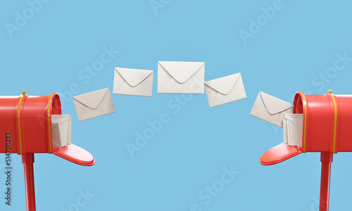 Foto Red mailbox with flying envelope, mail delivery, and newsletter concept