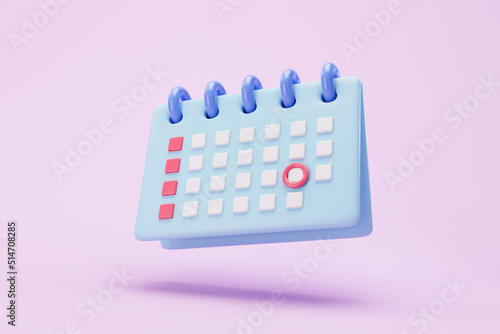 calendar icon on pink background.3d illustration 