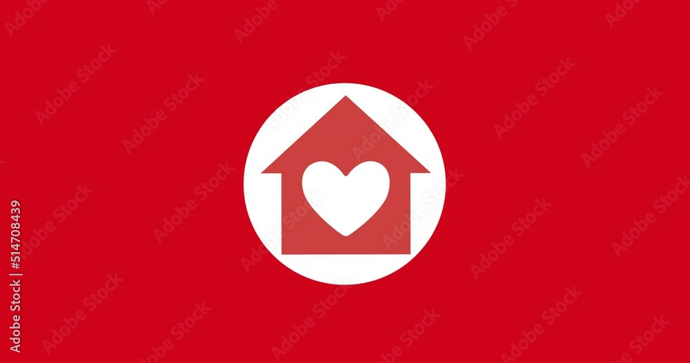 Animation of house with heart icon over red background Animation of house with heart icon over red background