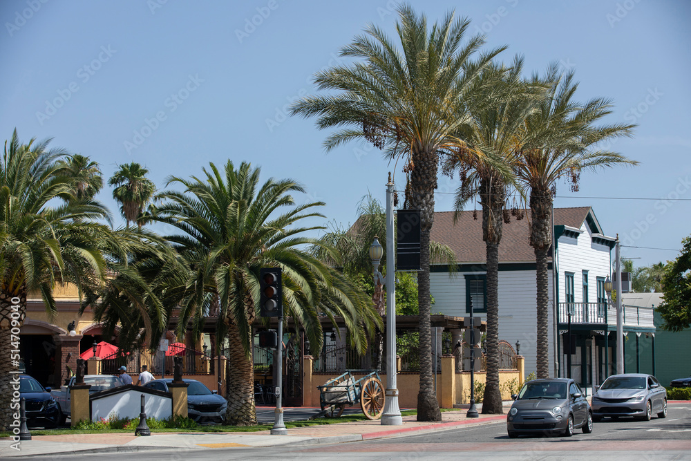 Fototapeta premium Daytime view of the historic downtown area of Perris, California, USA, a city in the Inland Empire.