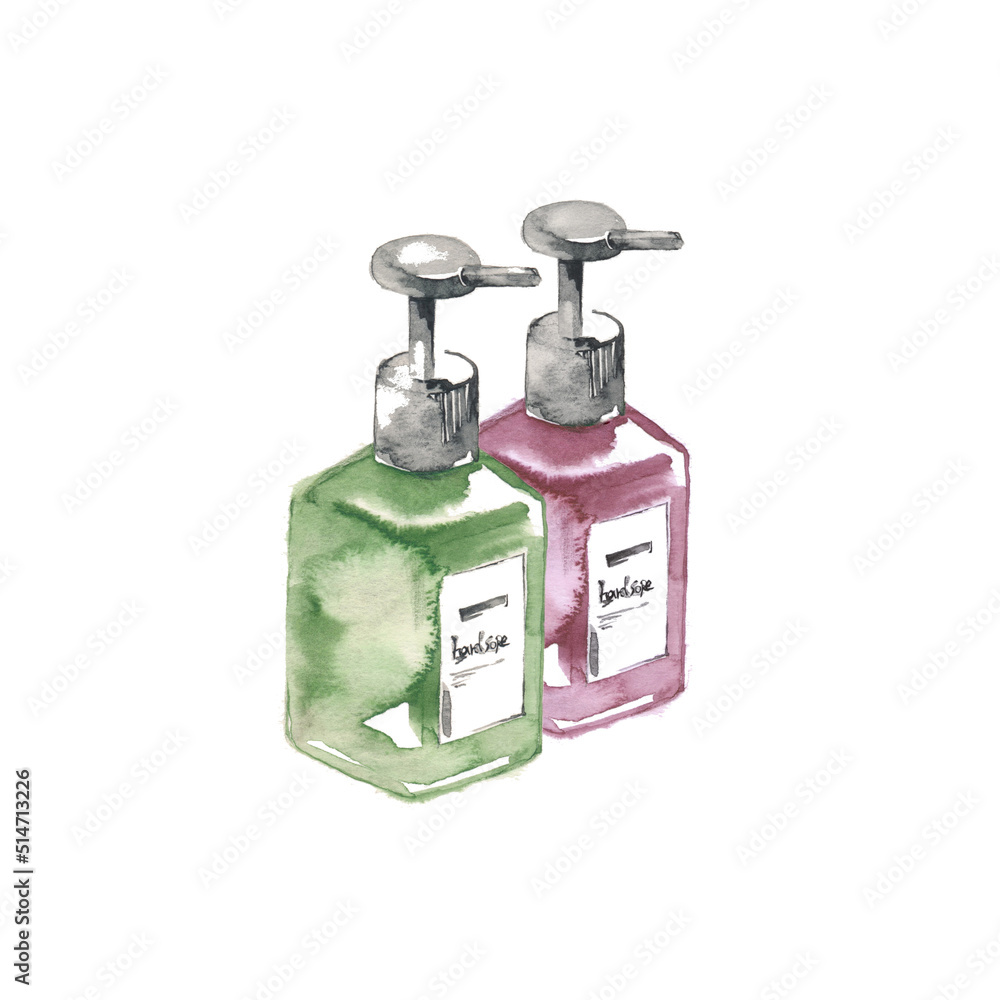 Obraz premium 緑と紫のプッシュ式ボトル、素材