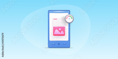 3d concept of internet speed test on mobile phone, communication wireless technology.