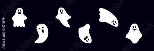 Set of ghosts with scary smiling faces for Halloween. Vector flat style illustration for design poster, banner, print