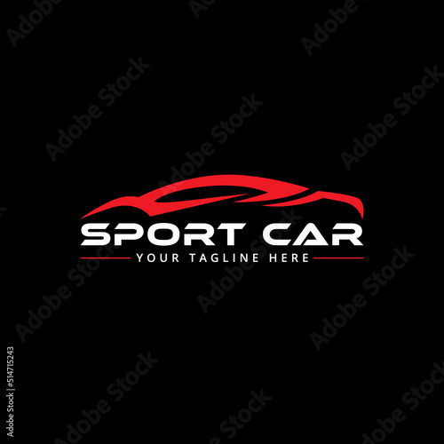Abstract Red Car Logo Template with Black Background. Sport Car silhouette for Automotive Company logo