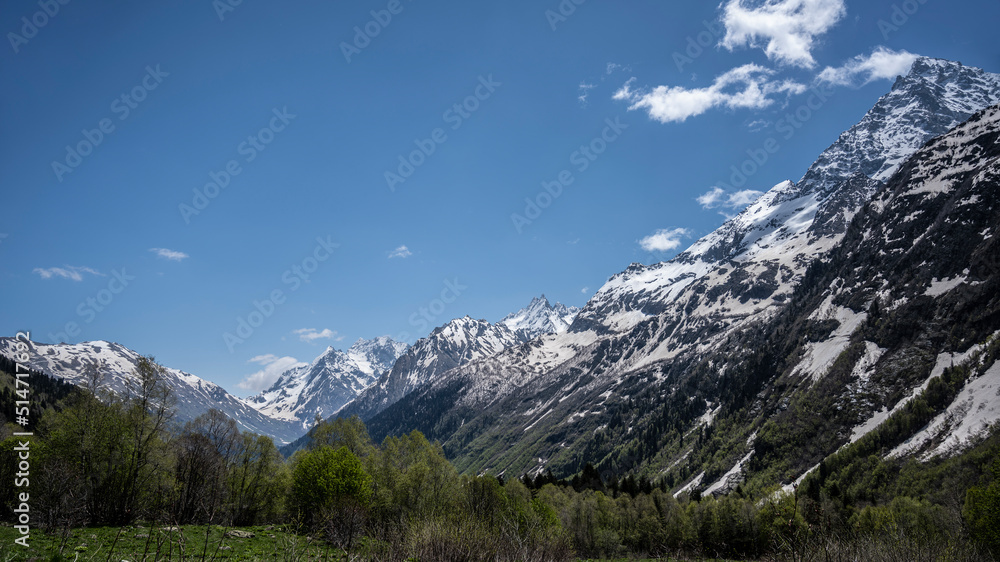 Caucasian mountains in Dombay in Russia in spring Caucasian mountains in Dombay in Russia in spring