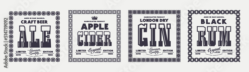 Set of template decorative label for gin, rum, ale and cider