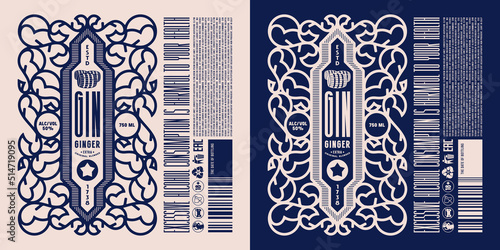 Set of template decorative label for ginger gin