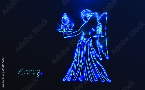 Virgo icon illuminated with stars and lines. Zodiac symbol template, neon effect, starry in the universe. Model: futuristic glowing, astrology, vector