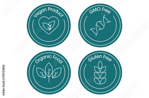 vegan product, gmo free, organic, gluten free icon set vector illustration 