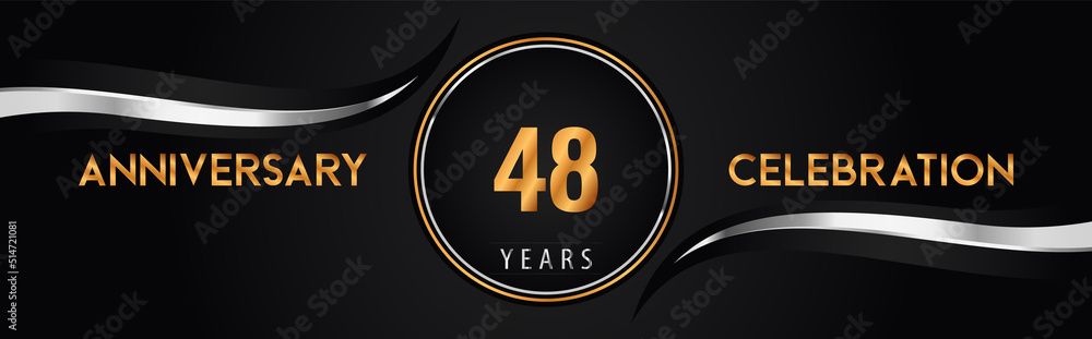 48th golden and silver anniversary logo vector. Premium design for marriage, greetings card, graduation, birthday party, ceremony. 48 years anniversary celebration background. 48th golden and silver anniversary logo vector. Premium design for marriage, greetings card, graduation, birthday party, ceremony. 48 years anniversary celebration background.