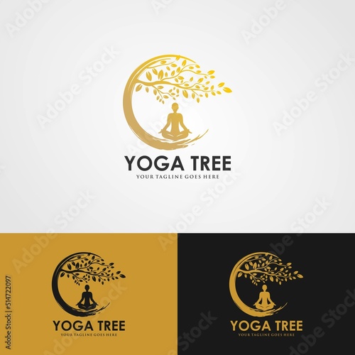 Yoga logo vector, a man meditation in Natural place.