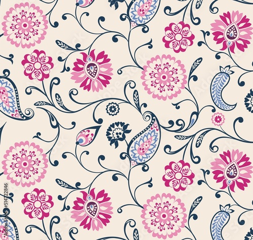 traditional paisley floral pattern, textile , Rajasthan, royal India	