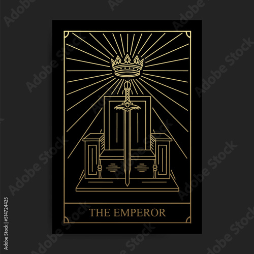 Emperor magic major arcana tarot card in golden hand drawn style