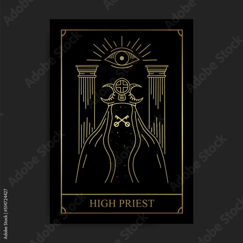 Tablou canvas High priest magic major arcana tarot card in golden hand drawn style