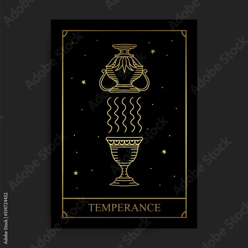 Temperance magic major arcana tarot card in golden hand drawn style