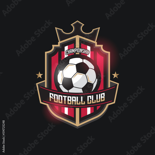 Soccer Football Badge Logo gold red Design Templates | Sport Team Identity Vector Illustrations isolated on Black Background