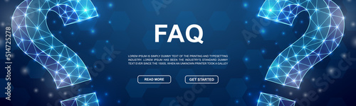 Question mark polygonal symbol for promotion banner. Horizontal low poly poster illustration. Help support, FAQ design template illustration concept.