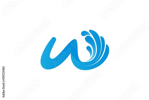 W water initial water wave splash shape, letter W icon symbol fresh drop liquid