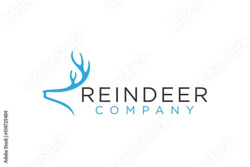 Reindeer head antler logo design, animal icon silhouette simple minimalist