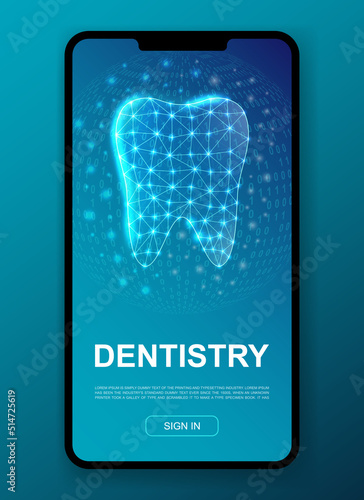Tooth 3d polygonal symbol for UI, UX design template. Low poly Dentistry illustration for mobile app design. Stomatology illustration concept.