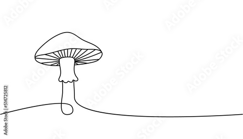 Mushroom one line continuous drawing. Mushroom continuous one line illustration. Vector minimalist linear illustration
