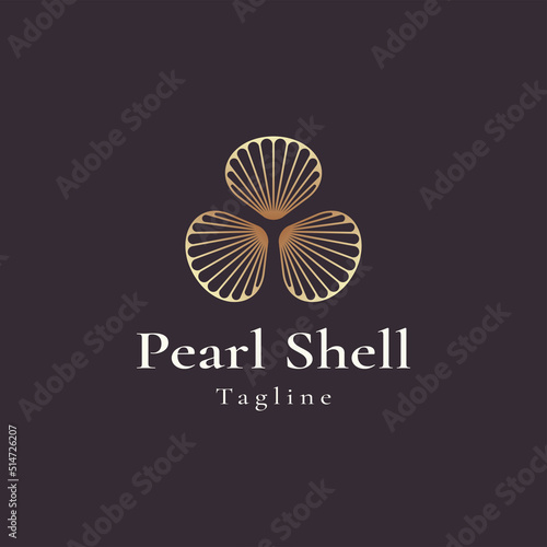 luxury and elegant gold colored pearl shell logo template 