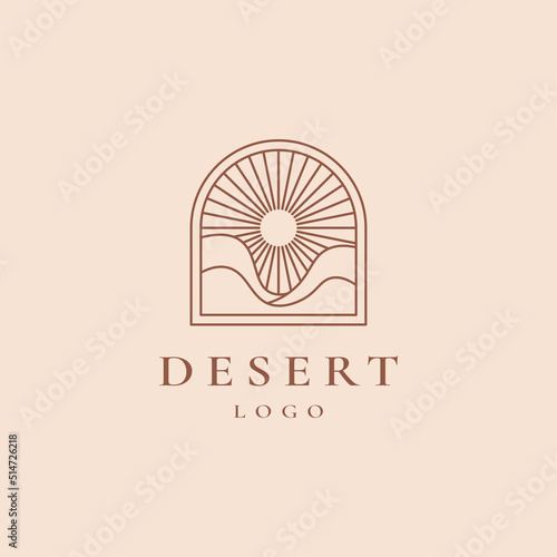 Desert line outline logo template, badge for travel, tourism and ecology concepts, health, yoga Center