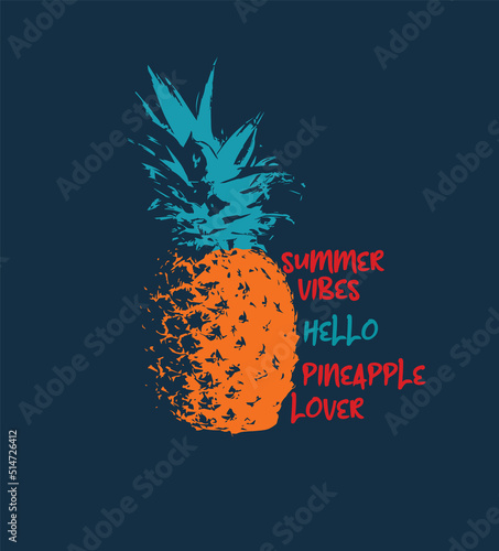 Summer concept t shirt design with pineapple icon and typography