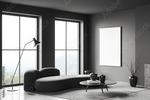 Fotografija Grey chill room interior with couch near panoramic window